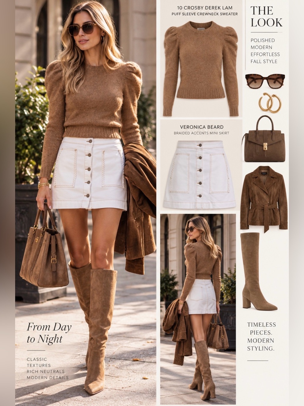 Derek Lam 10 Crosby Brown Alpaca Sweater + Veronica Beard Mini Skirt Set S